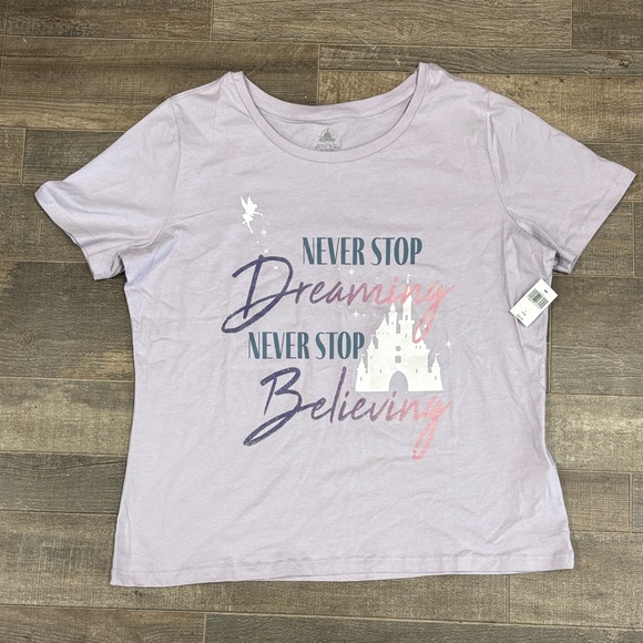Disney Never Stop Believing Tinkerbell Graphic Tee Size Womens Large NWT - Picture 1 of 5